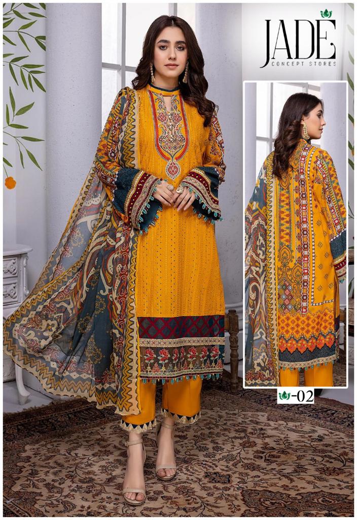 Jade Jahan Ara Heavy Luxury Cotton Collection Pakistani Style Party Wear Cotton Printed Salwar Kameez