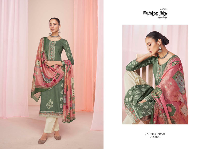 Mumtaz Arts Jaipuri Adaah Hit List Pure Lawn Cotton Digital Print Embroidery Work Neck Daman Embroidery Stylish Designer Salwar Suits