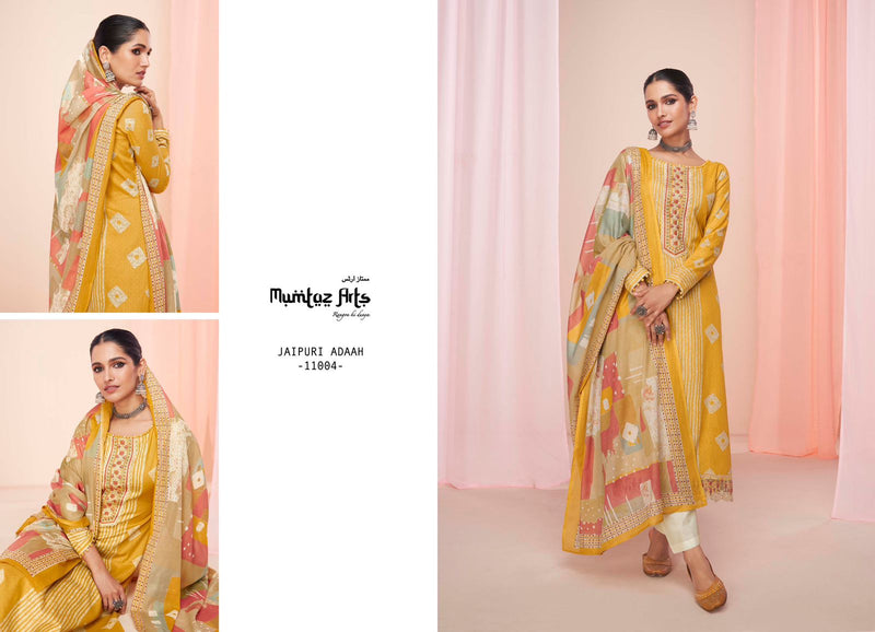 Mumtaz Arts Jaipuri Adaah Hit List Pure Lawn Cotton Digital Print Embroidery Work Neck Daman Embroidery Stylish Designer Salwar Suits