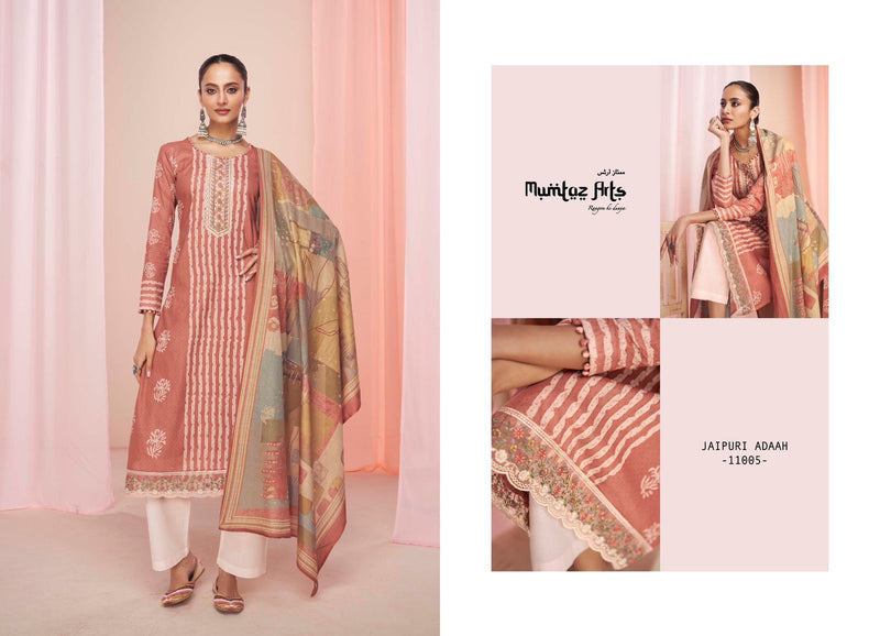 Mumtaz Arts Jaipuri Adaah Hit List Pure Lawn Cotton Digital Print Embroidery Work Neck Daman Embroidery Stylish Designer Salwar Suits