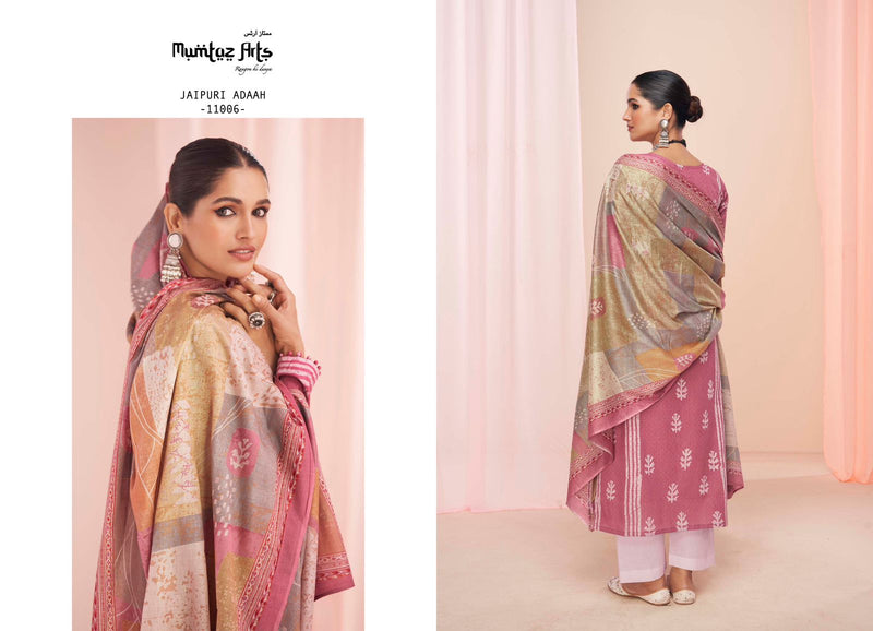 Mumtaz Arts Jaipuri Adaah Hit List Pure Lawn Cotton Digital Print Embroidery Work Neck Daman Embroidery Stylish Designer Salwar Suits