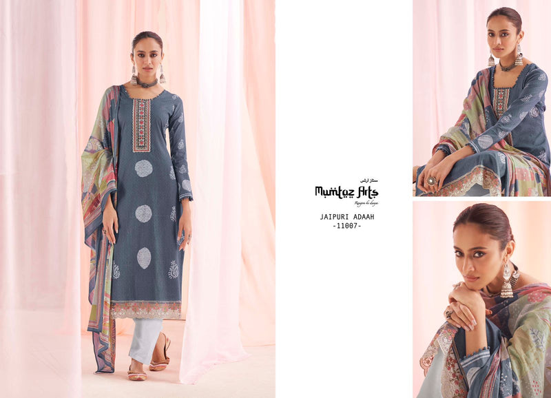Mumtaz Arts Jaipuri Adaah Hit List Pure Lawn Cotton Digital Print Embroidery Work Neck Daman Embroidery Stylish Designer Salwar Suits