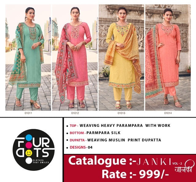 Four Dots Janki Vol 2 Parampara Silk Embroidered Party Wear Salwar Suits