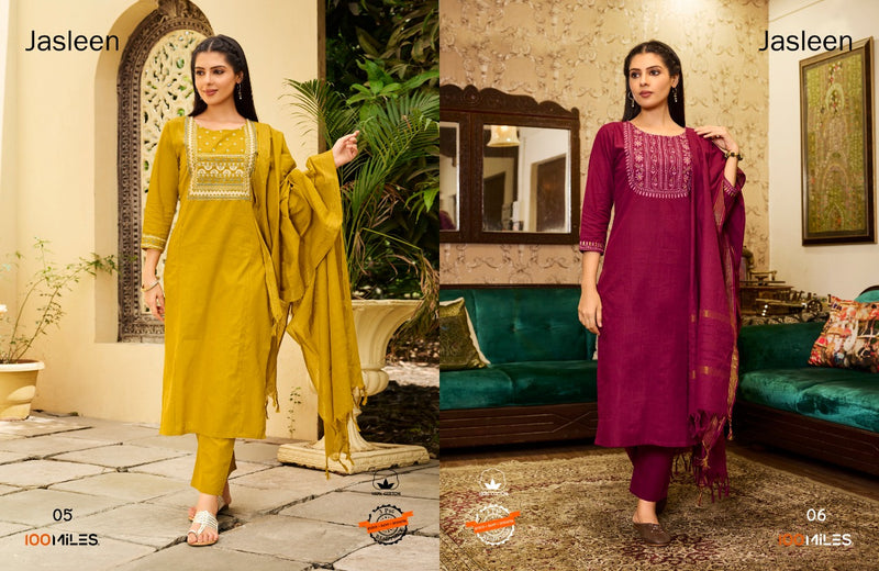 100 Miles Jasleen Pure Cotton With Fancy Embroidery Work Stylish Designer Festive Wear Kurti