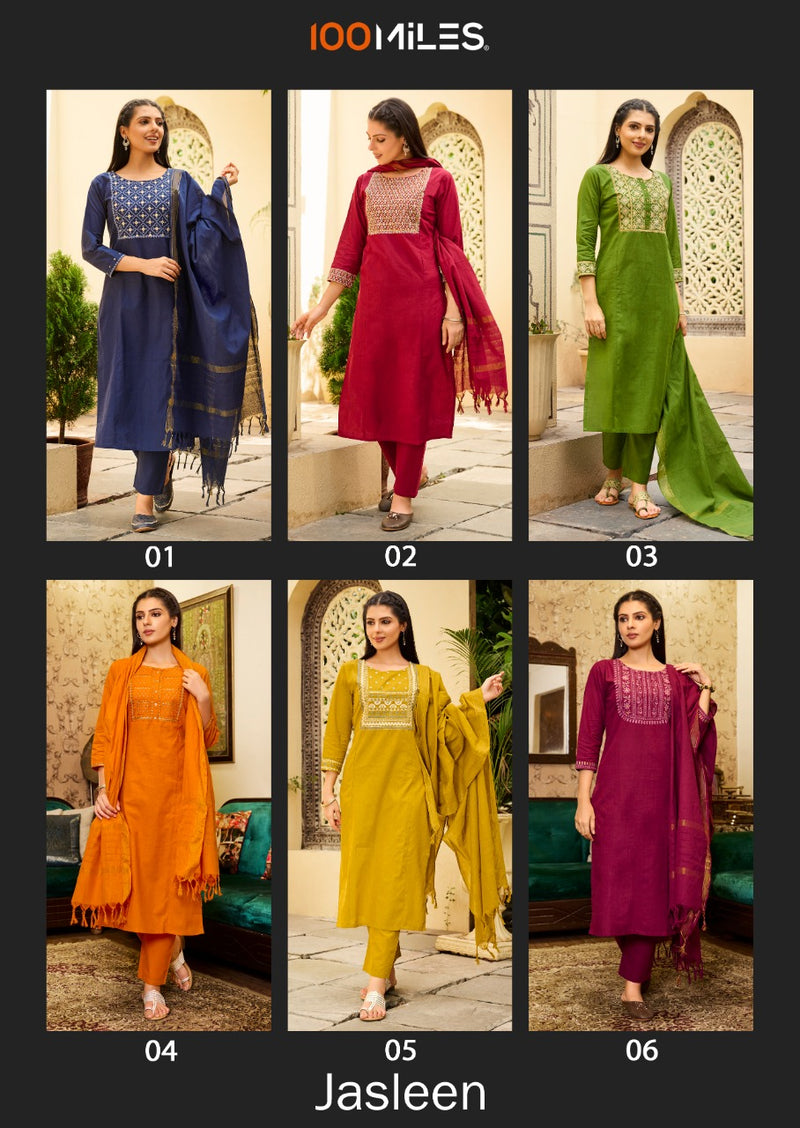 100 Miles Jasleen Pure Cotton With Fancy Embroidery Work Stylish Designer Festive Wear Kurti