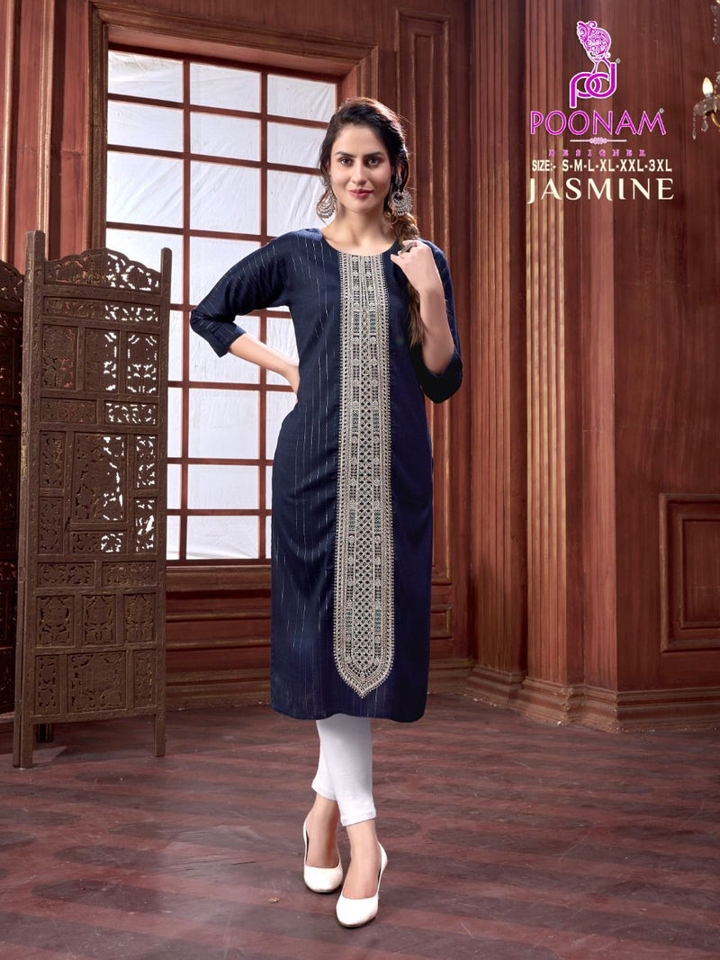 Poonam Jasmin Rayon With Heavy Embroidery Work stylish Designer Fancy Kurti