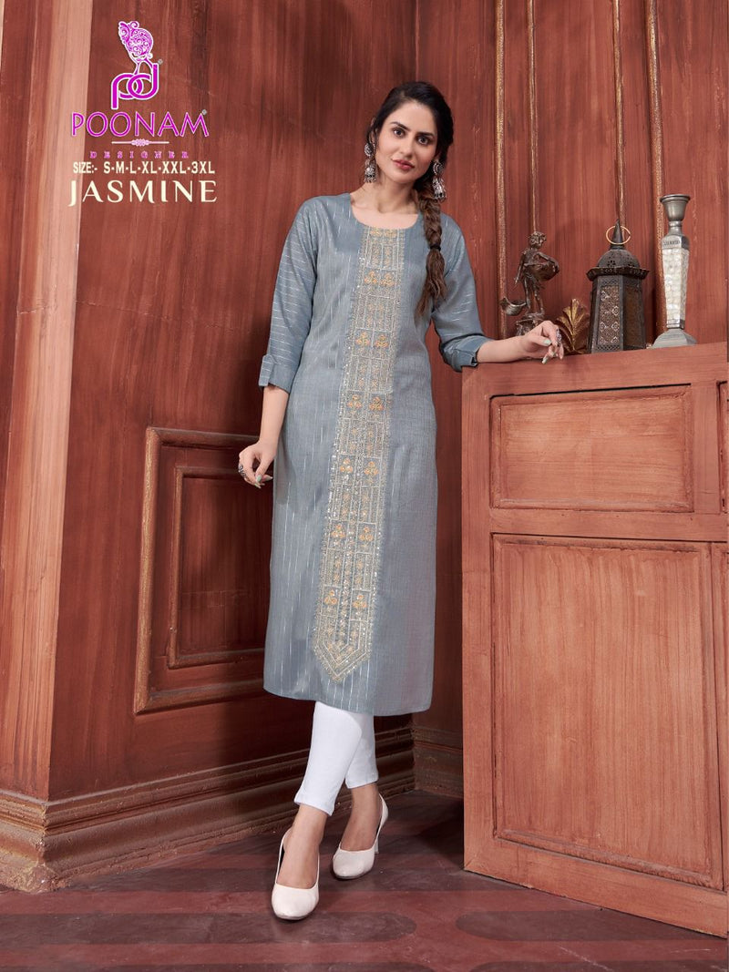 Poonam Jasmin Rayon With Heavy Embroidery Work stylish Designer Fancy Kurti