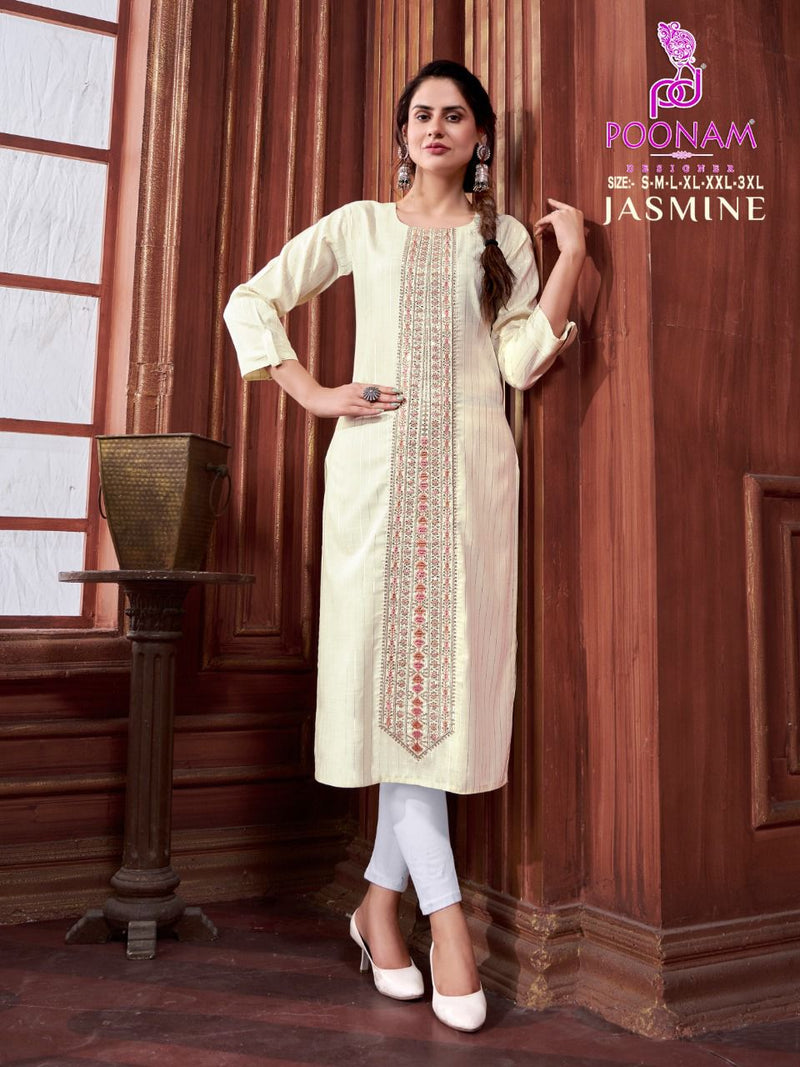 Poonam Jasmin Rayon With Heavy Embroidery Work stylish Designer Fancy Kurti