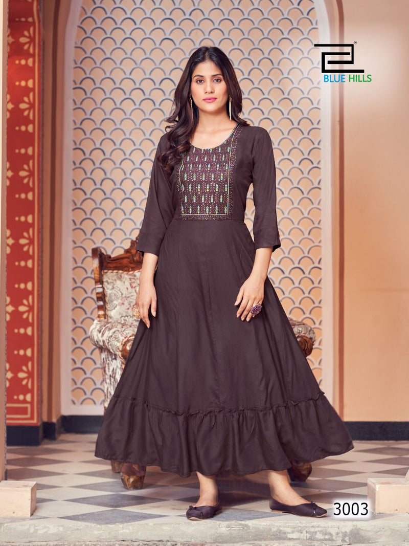 Blue Hills Jasmine Vol 3 Rayon With Heavy Embroidery Work Stylish Designer Casual Wear Long Gown