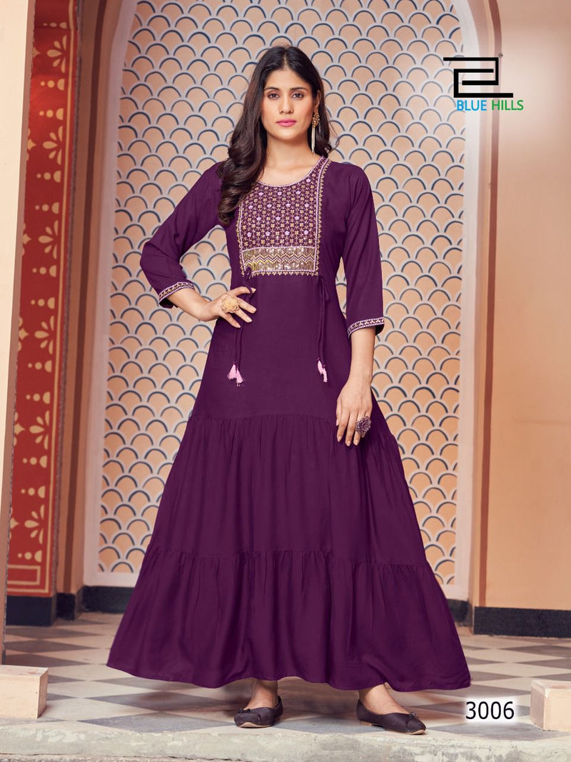 Blue Hills Jasmine Vol 3 Rayon With Heavy Embroidery Work Stylish Designer Casual Wear Long Gown