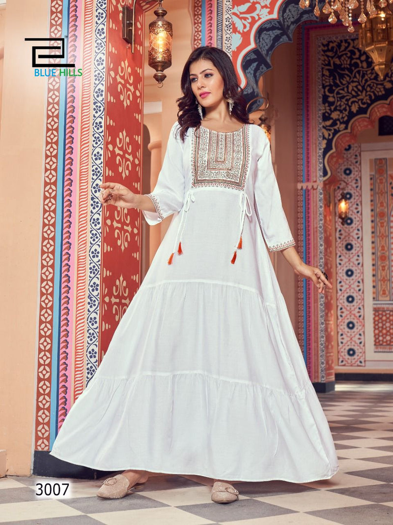 Blue Hills Jasmine Vol 3 Rayon With Heavy Embroidery Work Stylish Designer Casual Wear Long Gown