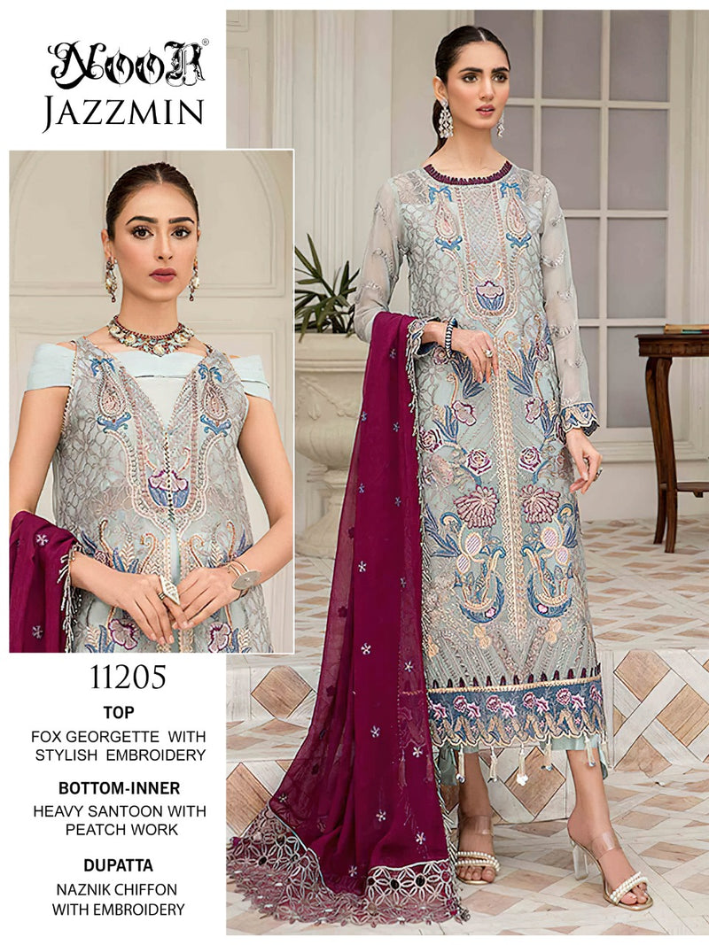 Noor Jazmin Georgette Embroidered Pakistani Style Party Wear Salwar Suits