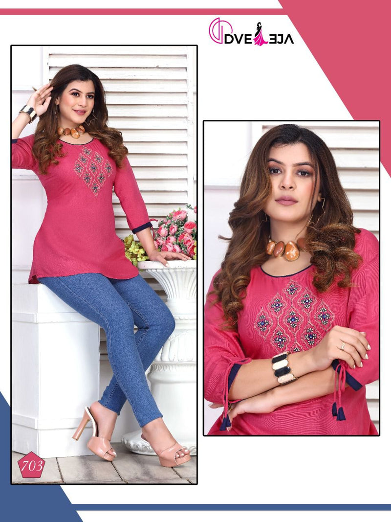 Dveeja Jennifer Rayon Fancy Casual Wear Top Style Short Kurtis