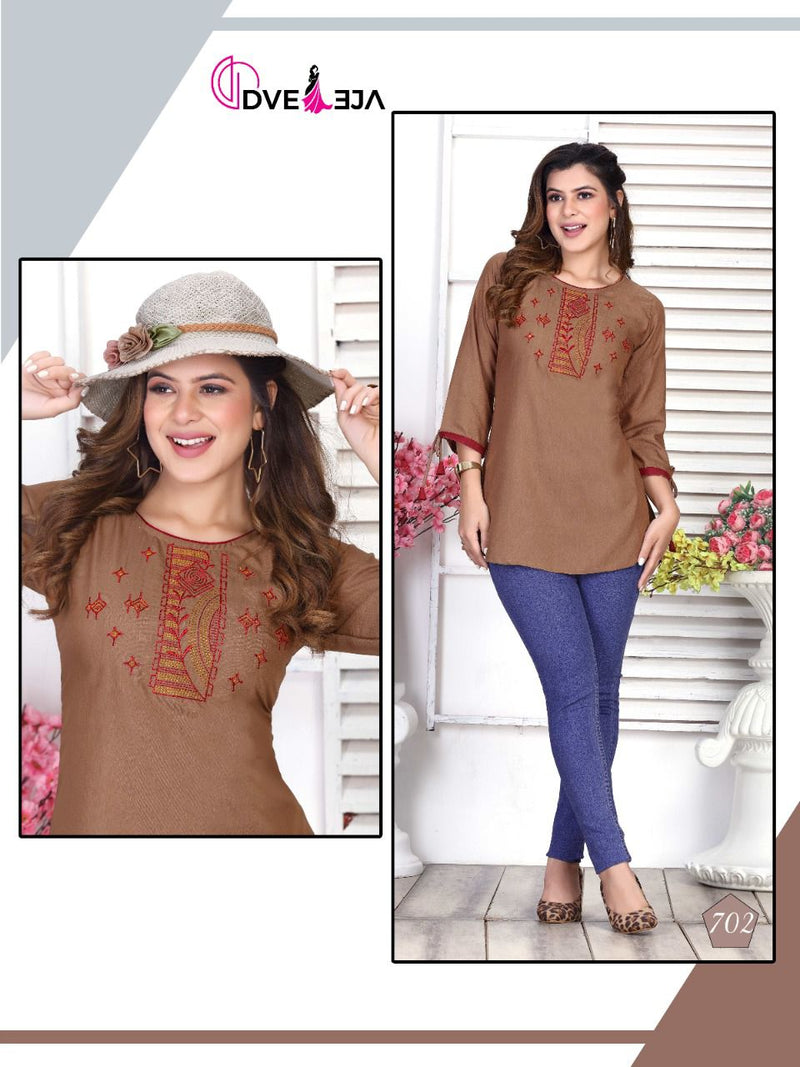 Dveeja Jennifer Rayon Fancy Casual Wear Top Style Short Kurtis