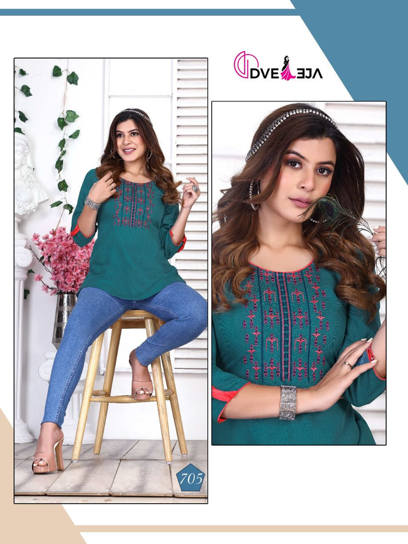 Dveeja Jennifer Rayon Fancy Casual Wear Top Style Short Kurtis