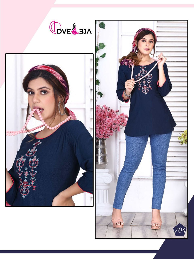 Dveeja Jennifer Rayon Fancy Casual Wear Top Style Short Kurtis