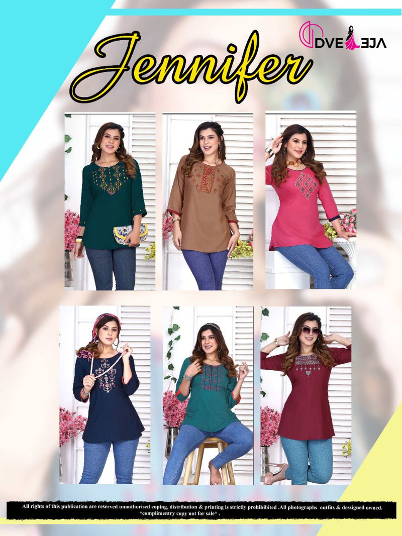 Dveeja Jennifer Rayon Fancy Casual Wear Top Style Short Kurtis