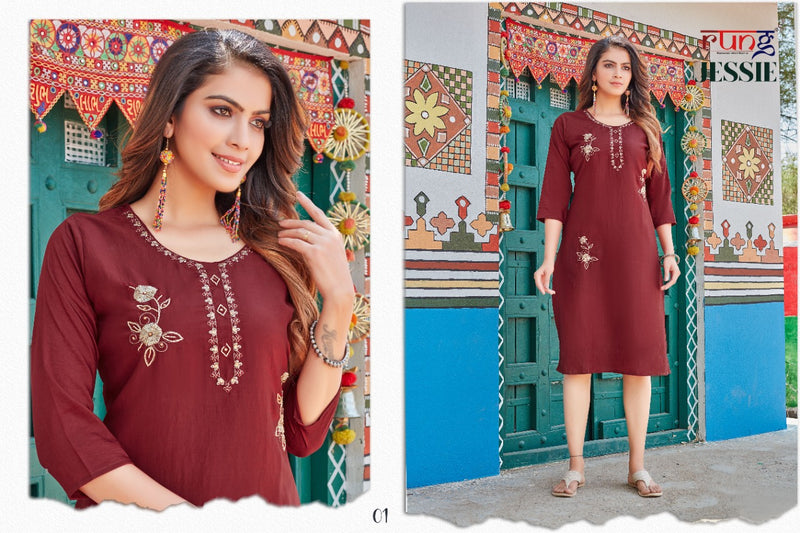Rung Jessie Chinon Silk Designer Festive Wear Kurtis