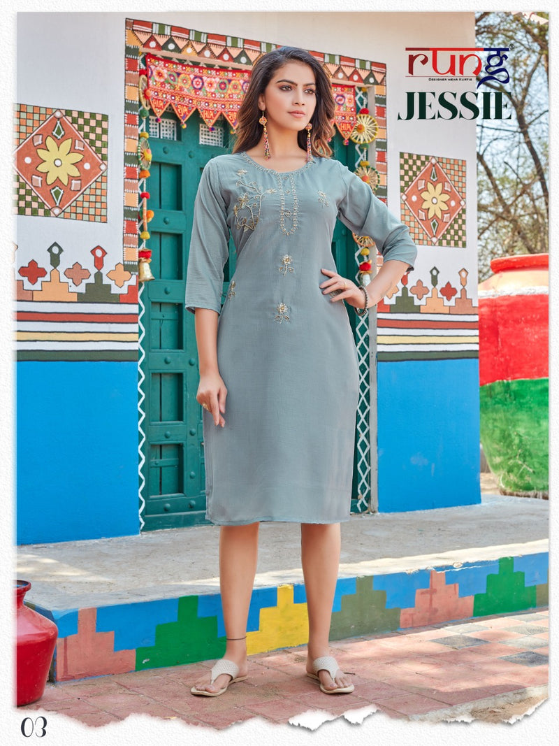 Rung Jessie Chinon Silk Designer Festive Wear Kurtis