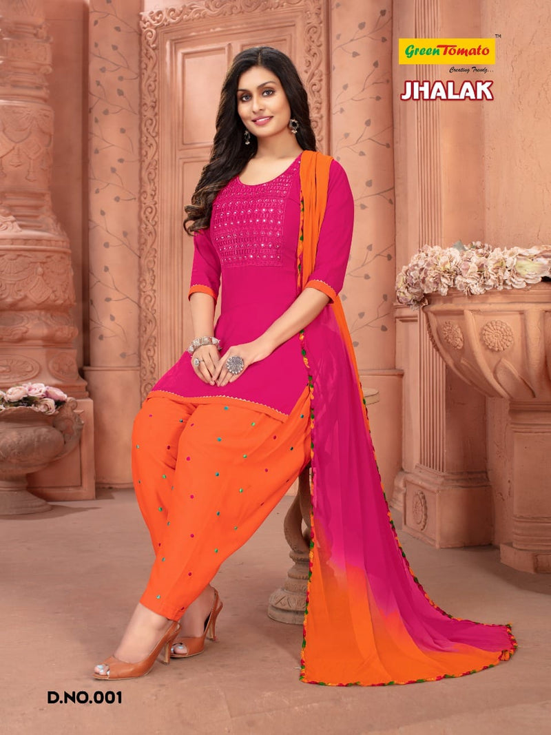 Green Tomato Jhalak Rayon Patiyala Style Ready Made Festive Wear Salwar Suits