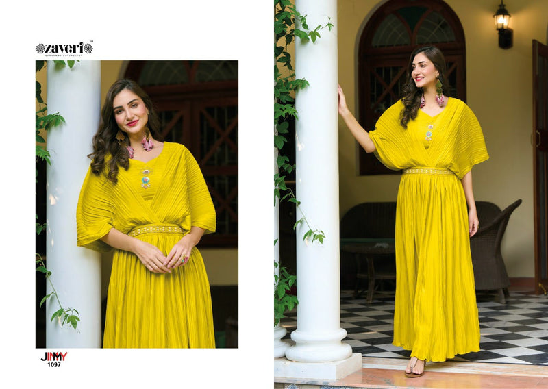 Zaveri Jimmy Chinon With Beautiful Work Stylish Designer Festive Wear Fancy Long Kurti