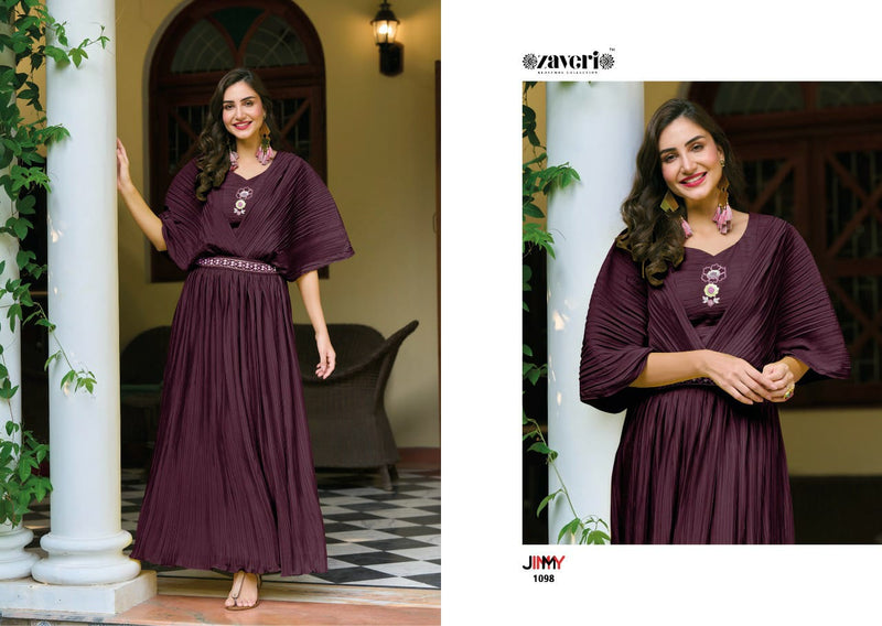 Zaveri Jimmy Chinon With Beautiful Work Stylish Designer Festive Wear Fancy Long Kurti