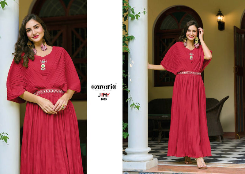 Zaveri Jimmy Chinon With Beautiful Work Stylish Designer Festive Wear Fancy Long Kurti