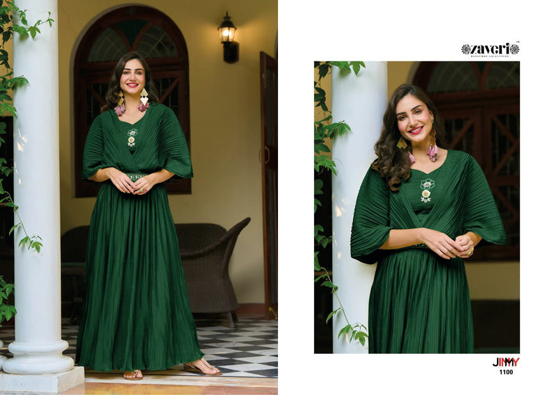 Zaveri Jimmy Chinon With Beautiful Work Stylish Designer Festive Wear Fancy Long Kurti