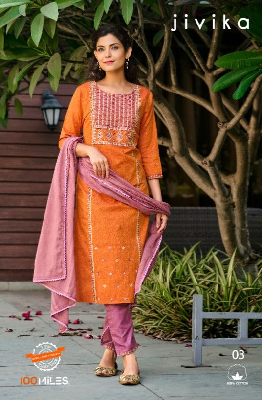 100 Miles Jivika Pure Cotton With Heavy Embroidery Work Stylish Designer Party Wear Kurti