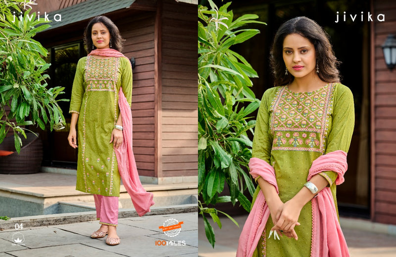 100 Miles Jivika Pure Cotton With Heavy Embroidery Work Stylish Designer Party Wear Kurti
