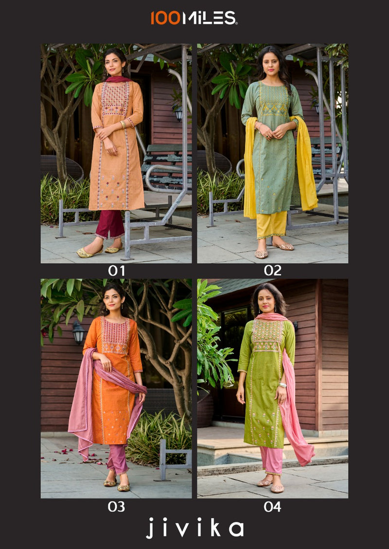 100 Miles Jivika Pure Cotton With Heavy Embroidery Work Stylish Designer Party Wear Kurti