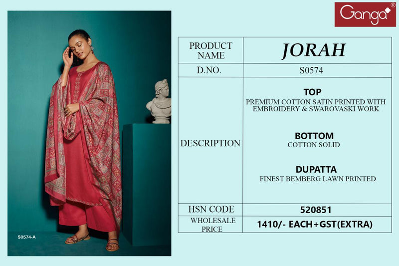 Ganga Jorah Pure Cotton With Heavy Embroidery Work Stylish Designer Festive Wear Casual Look Salwar Suit