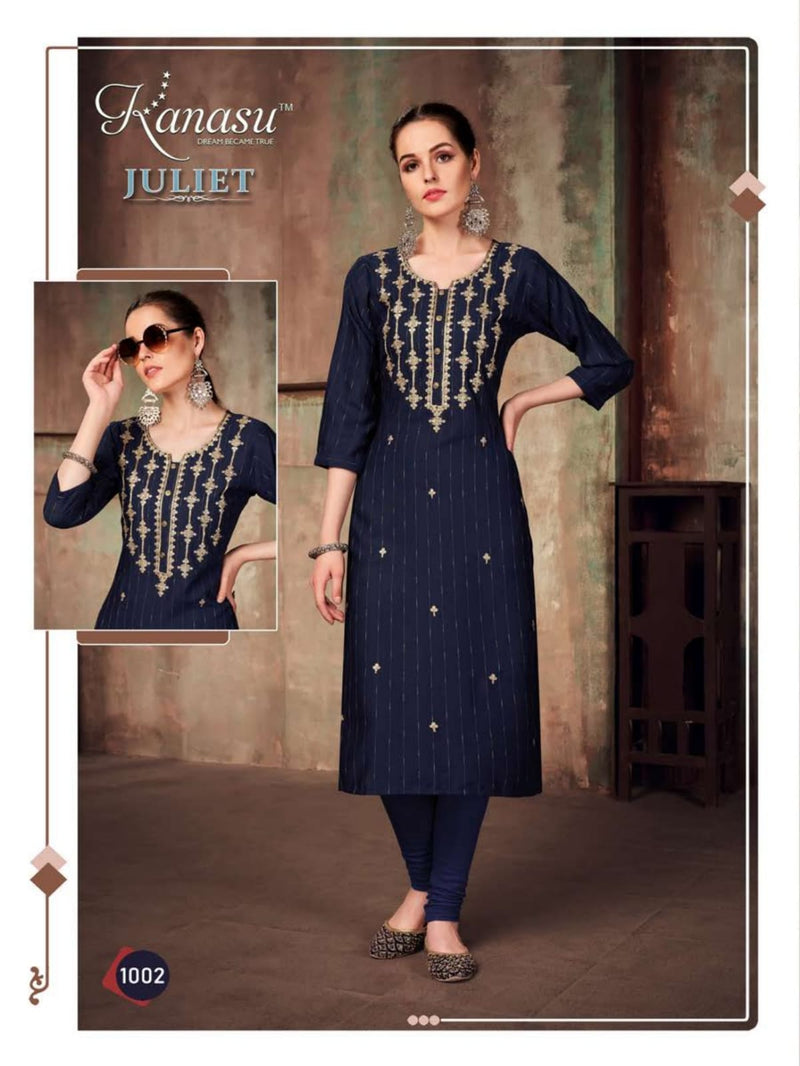 Kanasu Juliet Rayon Straight Embroidered Party Wear Kurtis