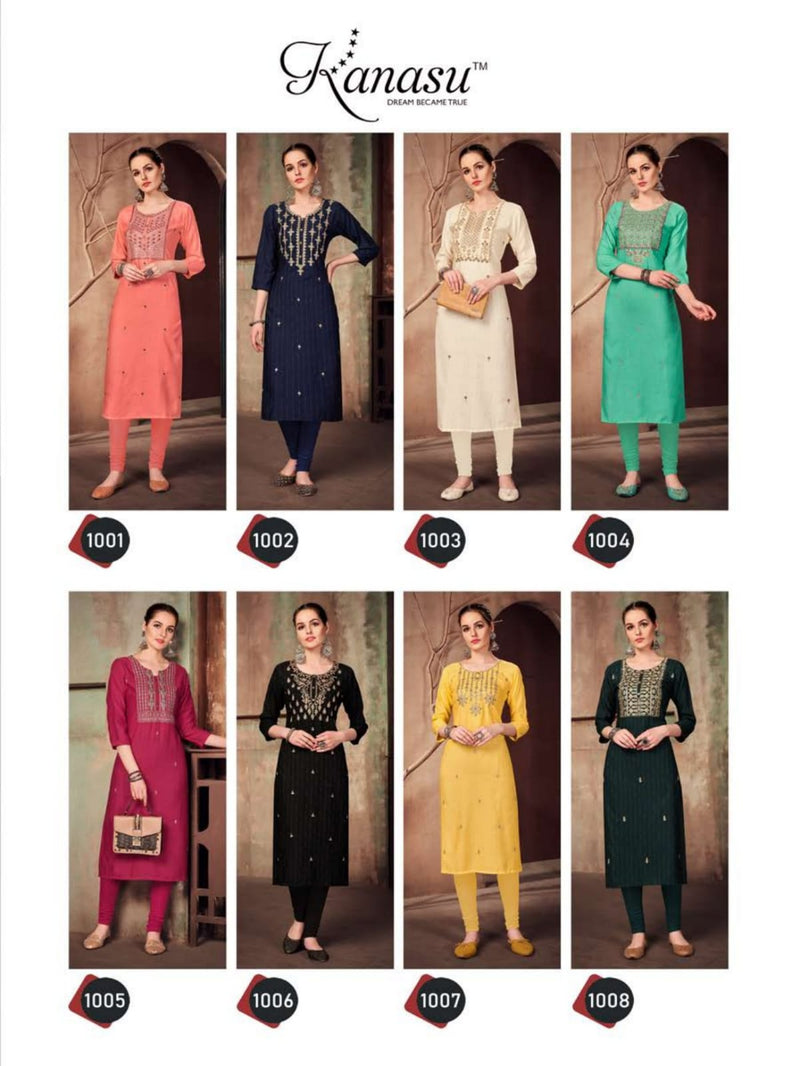 Kanasu Juliet Rayon Straight Embroidered Party Wear Kurtis