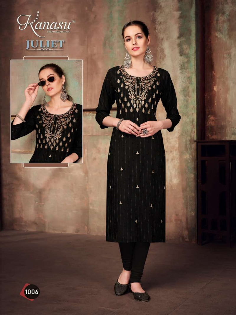 Kanasu Juliet Rayon Straight Embroidered Party Wear Kurtis