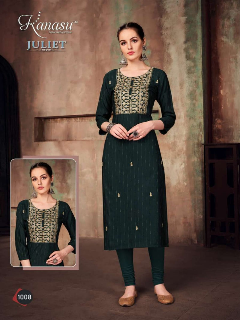 Kanasu Juliet Rayon Straight Embroidered Party Wear Kurtis