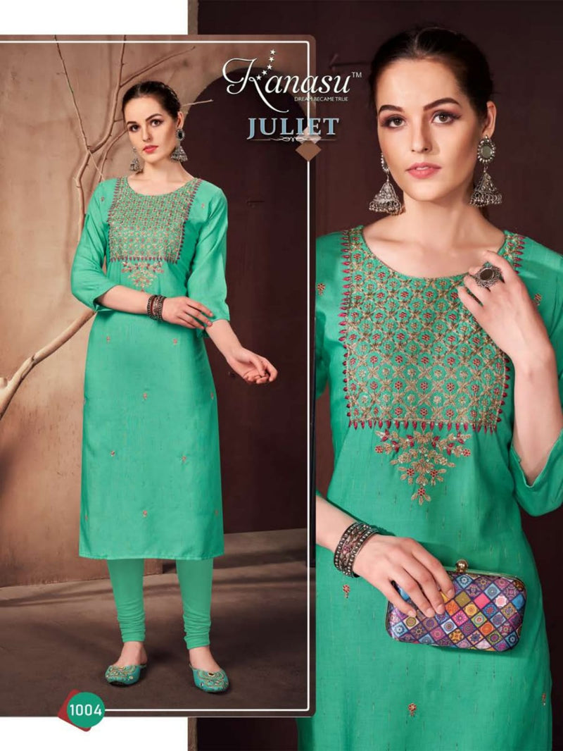 Kanasu Juliet Rayon Straight Embroidered Party Wear Kurtis
