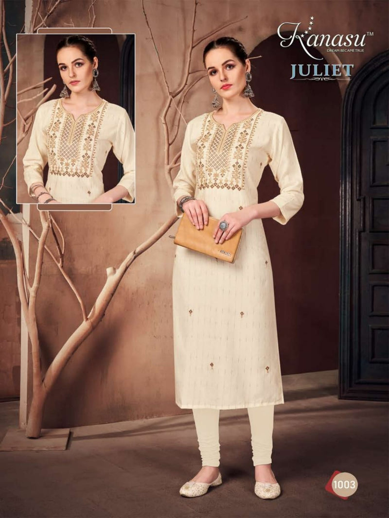 Kanasu Juliet Rayon Straight Embroidered Party Wear Kurtis