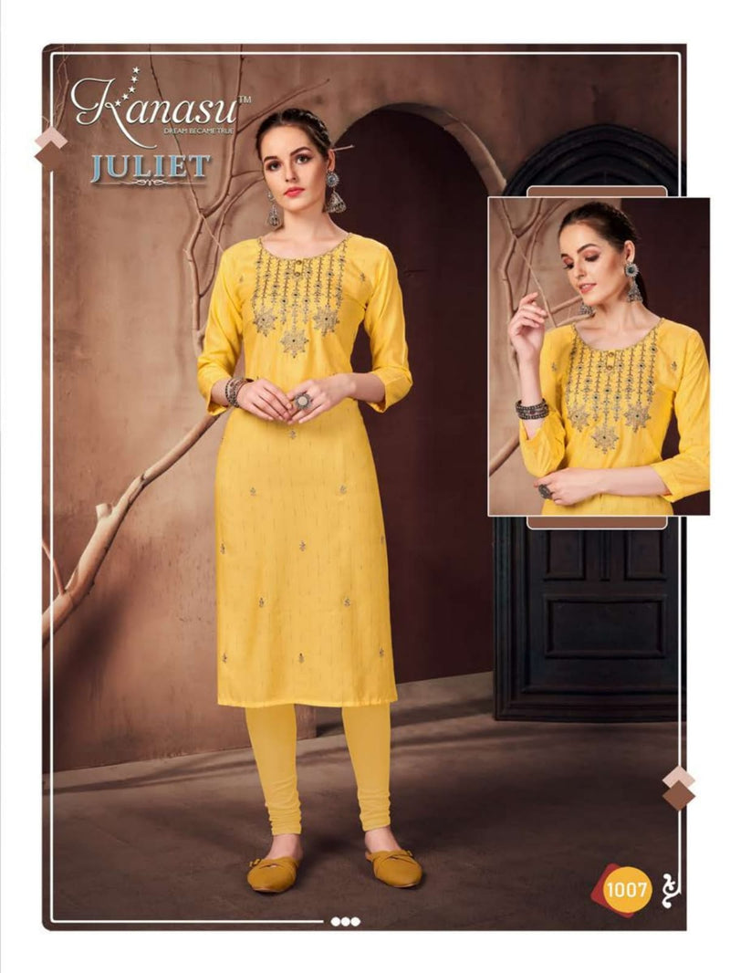 Kanasu Juliet Rayon Straight Embroidered Party Wear Kurtis