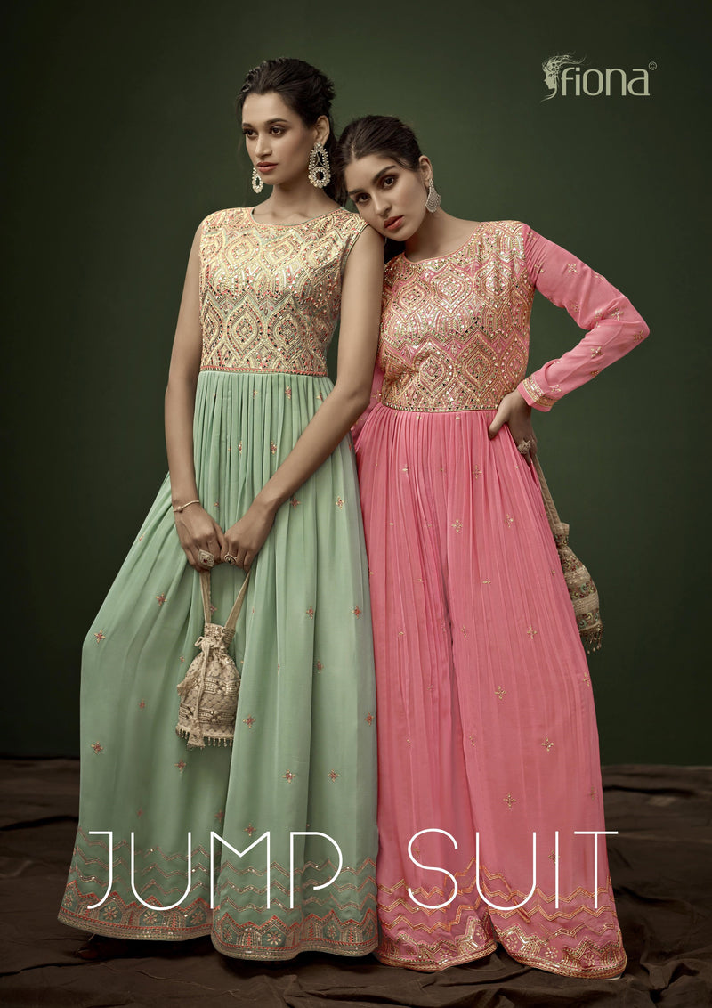 Fiona Jump Suit Georgette Heavy Embroidery Handwork Fancy Designer Partywear Kurti
