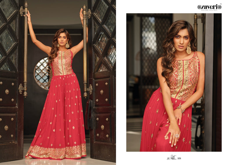 Zaveri Jumpsuit Vol 1 Chinon Beautiful Attractive Look With Embroidery Work Stylish Designer Long Kurti