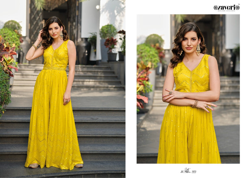 Zaveri Jumpsuit Vol 1 Chinon Beautiful Attractive Look With Embroidery Work Stylish Designer Long Kurti