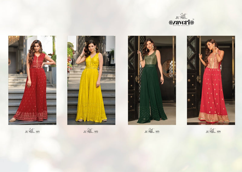 Zaveri Jumpsuit Vol 1 Chinon Beautiful Attractive Look With Embroidery Work Stylish Designer Long Kurti