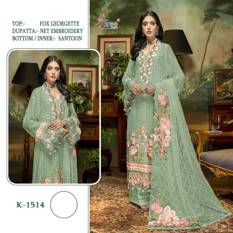 Shree Fabs K 1514 Fox Georgette Beautiful Pakistani Style Embroidered Party Wear Salwar Suits