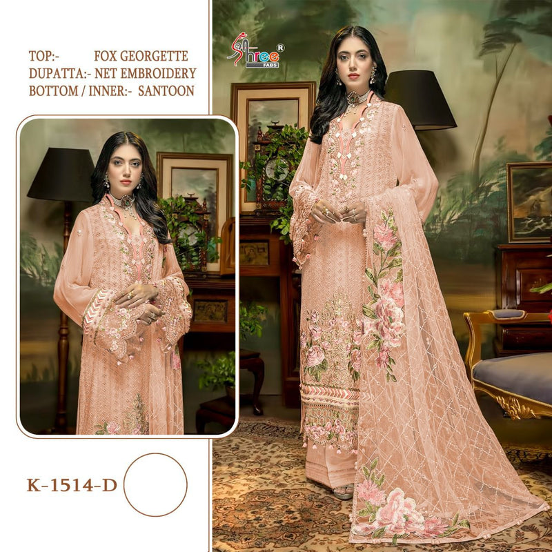 Shree Fabs K 1514 Fox Georgette Beautiful Pakistani Style Embroidered Party Wear Salwar Suits