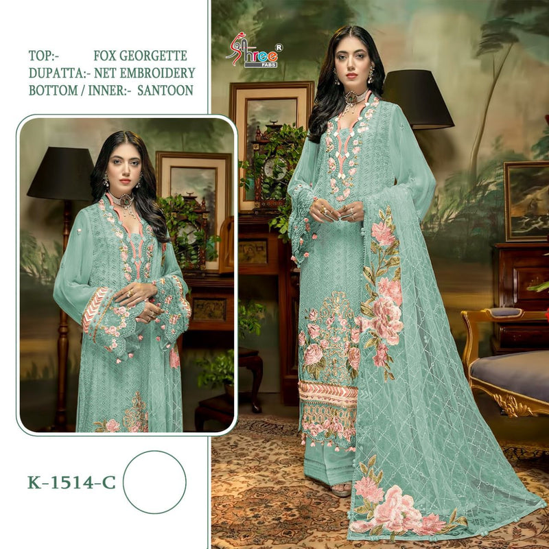 Shree Fabs K 1514 Fox Georgette Beautiful Pakistani Style Embroidered Party Wear Salwar Suits