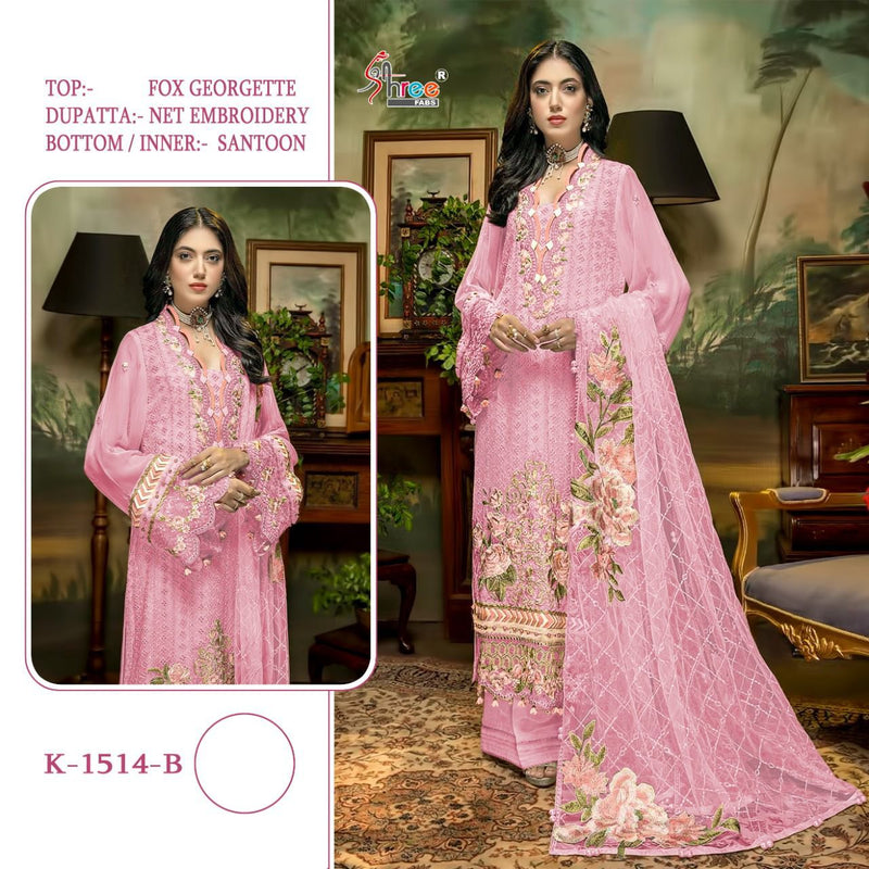 Shree Fabs K 1514 Fox Georgette Beautiful Pakistani Style Embroidered Party Wear Salwar Suits