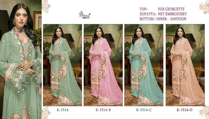 Shree Fabs K 1514 Fox Georgette Beautiful Pakistani Style Embroidered Party Wear Salwar Suits