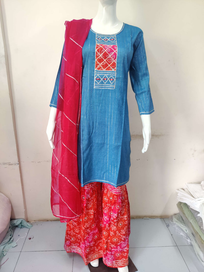 K4u Kurti Combo 157 Cotton Heavy Rayon Lurex Top With Hand Work