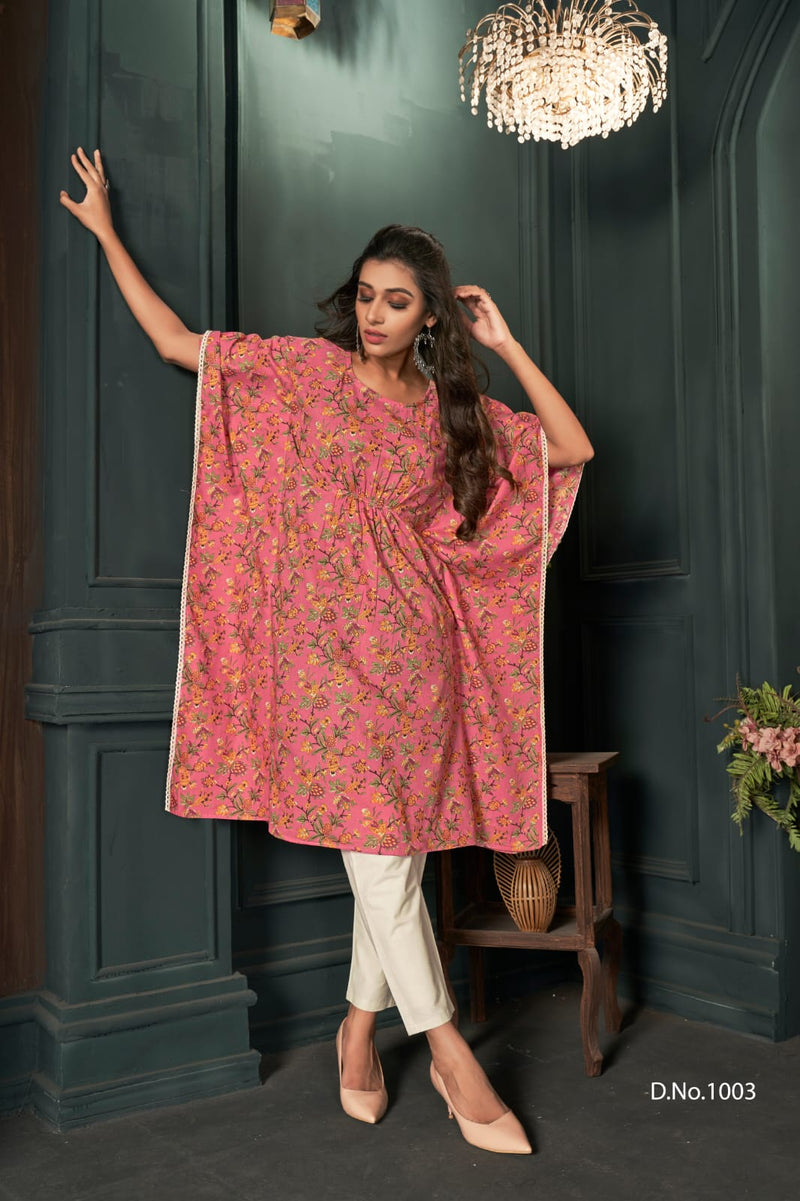 Banwery Fashion Kaftans Cotton Cambric Print Party Wear Kaftan Style Kurtis